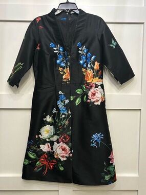eshakti Black Floral A-line midi Dress for wedding guest, knee length